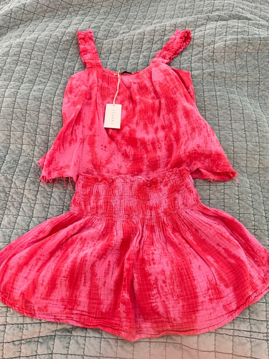 Stark X Tops - NWT Stark X Cotton Gauze matching pink/coral tie dyed tank and skirt set — XS/S